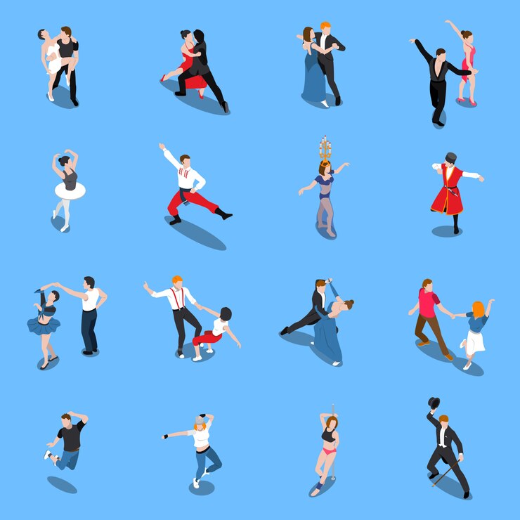 Vector gratuito bailes intérpretes profesionales gente isométrica