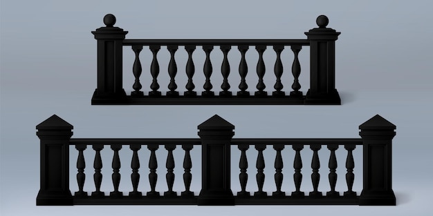 Balaustrada de balcón negro 3d con pilar romano