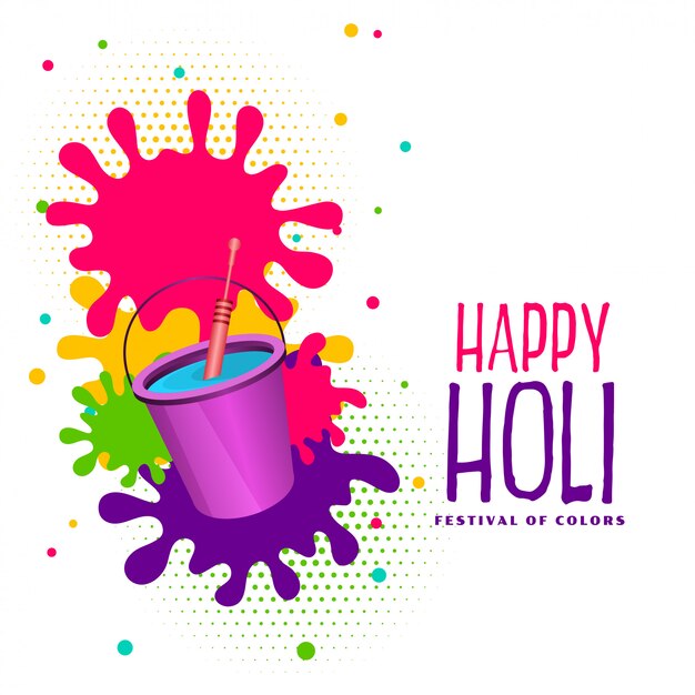 Balde de acuarela y salpicaduras de fondo happy holi
