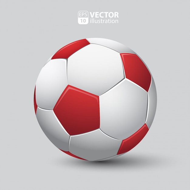 Balón de fútbol en rojo y blanco realista aislado