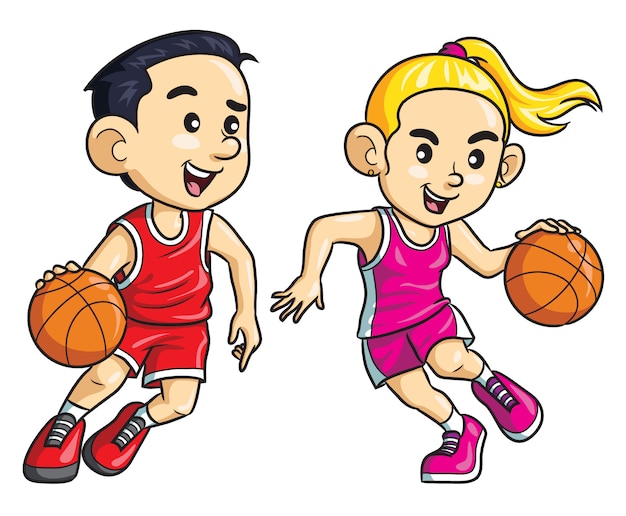 Baloncesto jugador niños dibujos animados | Vector Premium