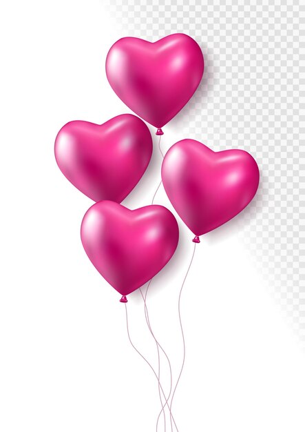Balones de corazón rosados 3D realistas aislados en un fondo transparente Balones de aire balón vectorial.