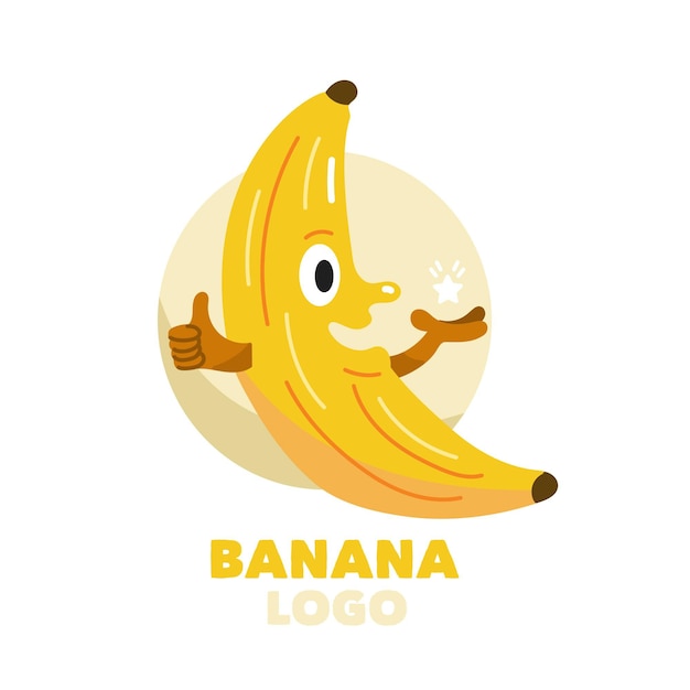 Banana feliz lateralmente con plantilla de logotipo de manos