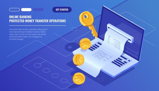 Banca en línea, recibo de recibo electrónico de Internet, transacción de dinero de protección