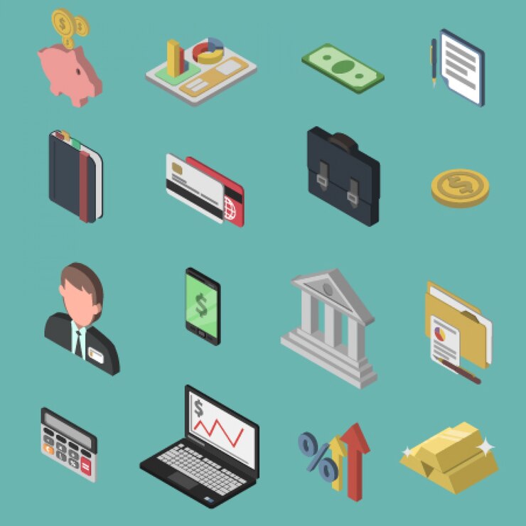 Vector gratuito banco isométrico conjunto de iconos