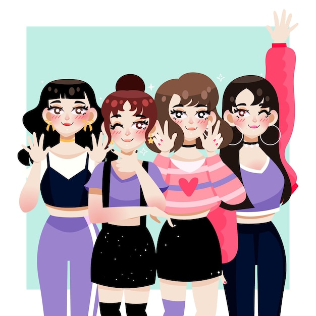 Vector gratuito banda de chicas de k-pop ilustrada