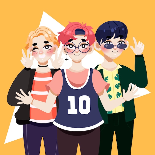 Vector gratuito banda de chicos de k-pop ilustrada