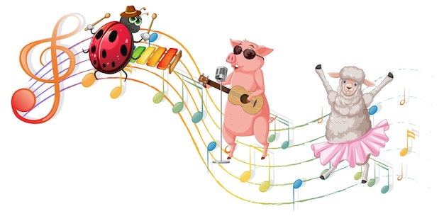 Banda de música de animales de dibujos animados