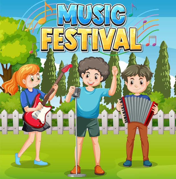 Vector gratuito banda de música para niños en el parque