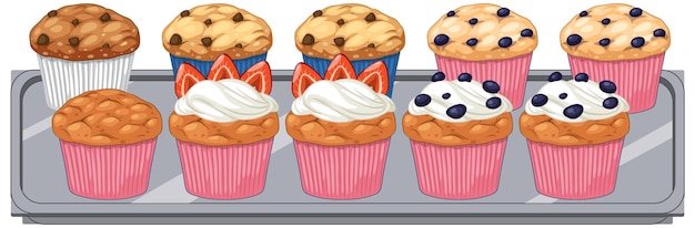 Vector gratuito una bandeja de dibujos animados de muffins