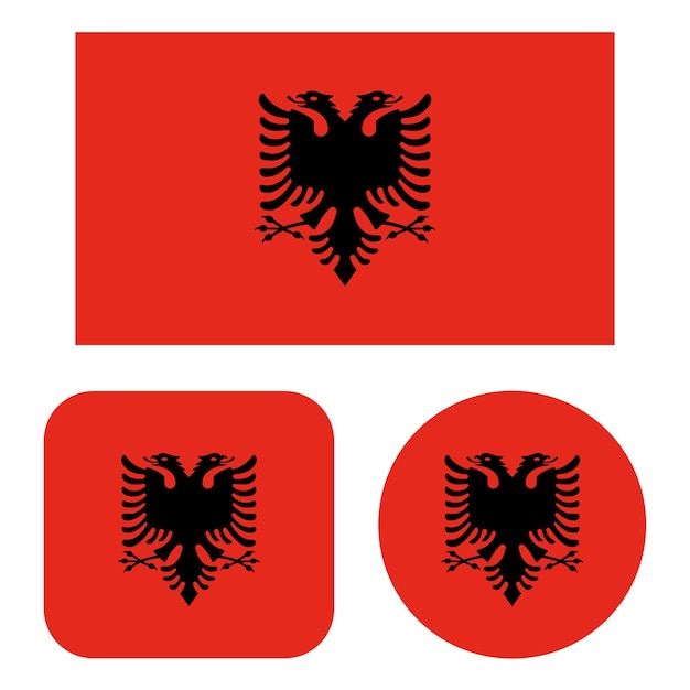 Vector gratuito bandera de albania en rectángulo cuadrado y círculo