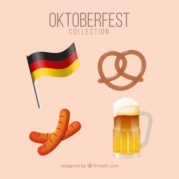 Bandera alemana, cerveza, pretzel y salchichas