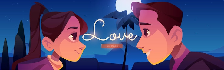 Vector gratuito bandera de amor con pareja feliz en vacaciones románticas