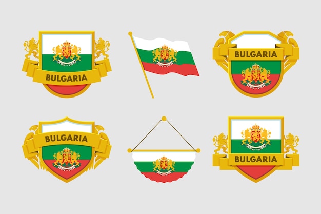 Vector gratuito bandera búlgara y emblemas nacionales en estilo plano