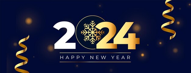 bandera de copos de nieve de invierno de año nuevo 2024 con vector de decoración de cinta