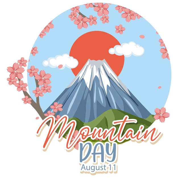 Vector gratuito bandera del día de la montaña el 11 de agosto con el monte fuji aislado