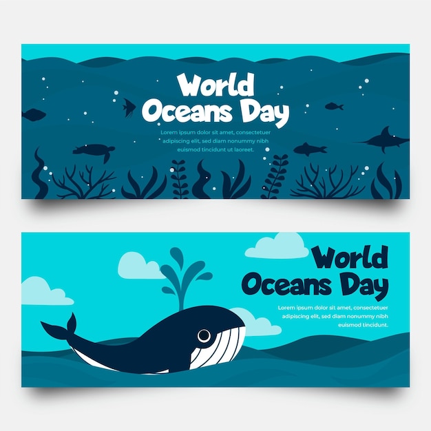 Bandera del día mundial de los océanos de diseño plano