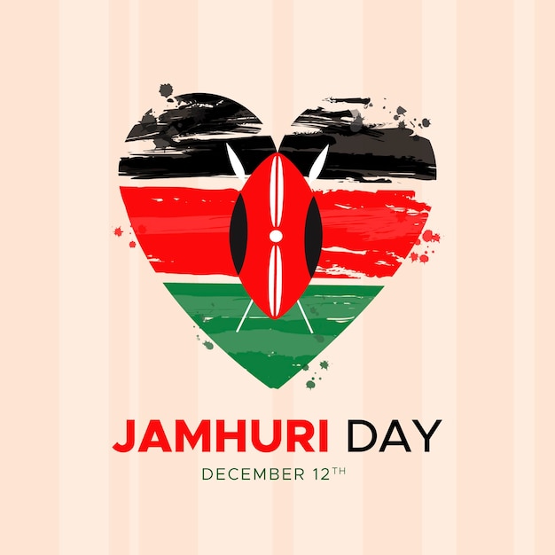 Vector gratuito bandera del día nacional de kenia jamhuri pintada a mano en un corazón