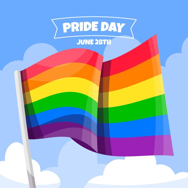 Bandera del día del orgullo en el fondo de nubes