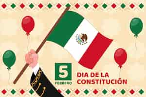 Vector gratuito bandera dibujada a mano día de la constitución de méxico