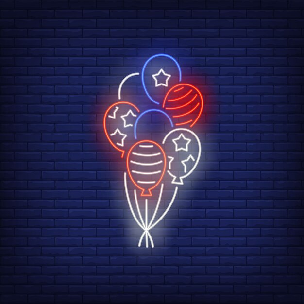 Bandera de Estados Unidos globos neón signo. Símbolo de USA, historia.