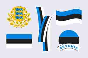 Vector gratuito bandera de estonia dibujada a mano y colección de emblemas nacionales