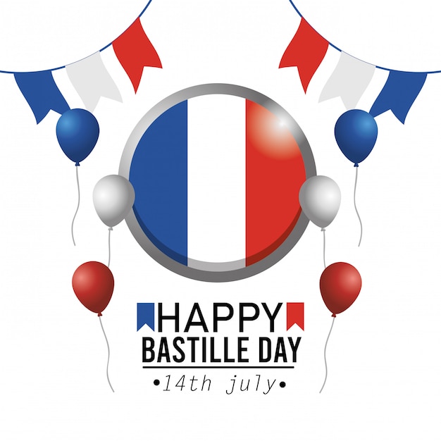 Vector gratuito bandera de francia emblema del círculo con banner de fiesta