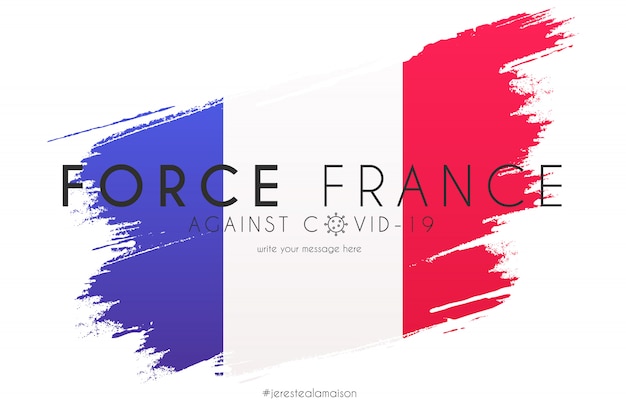 Vector gratuito bandera de francia en salpicaduras de acuarela con mensaje de soporte
