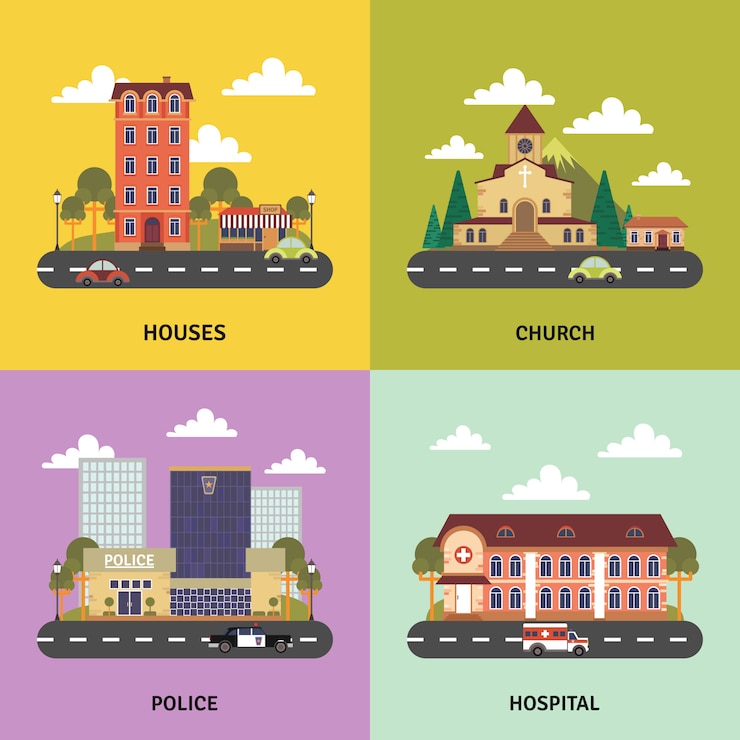 Vector gratuito bandera de iconos planos de paisaje urbano 4