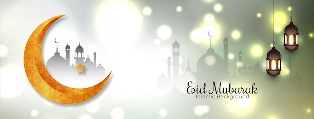Bandera islámica del festival de Eid Mubarak de la luna creciente dorada