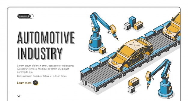 Bandera isométrica de la industria automotriz