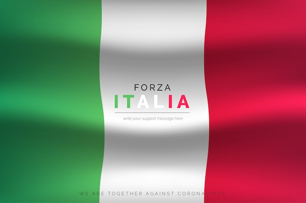 Vector gratuito bandera italiana realista con mensaje de soporte