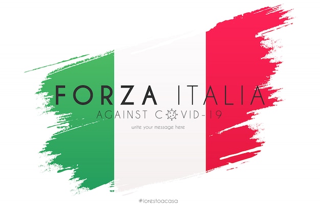Bandera italiana en salpicaduras de acuarela con mensaje de soporte