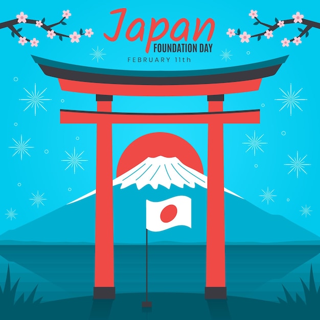 Bandera de japón del día de la fundación plana