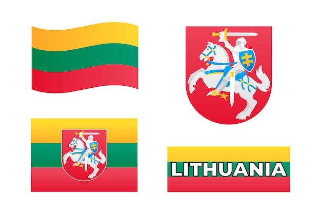 Bandera de lituania degradada y colección de emblemas nacionales.