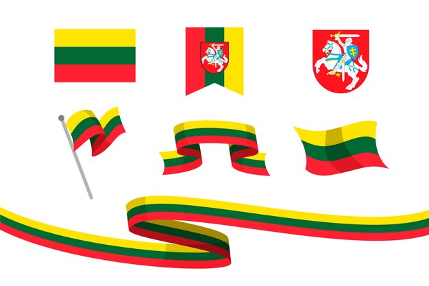 Bandera de lituania dibujada a mano y colección de emblemas nacionales