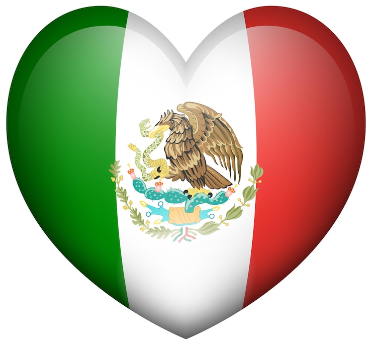 Vector gratuito bandera de méxico en forma de corazón