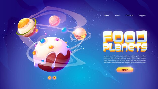 Bandera de planetas de comida del juego de arcade espacial.