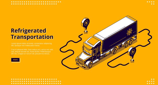 Bandera de transporte refrigerado. Camión con contenedor frigorífico para entrega y envío de mercancías frías y carga congelada