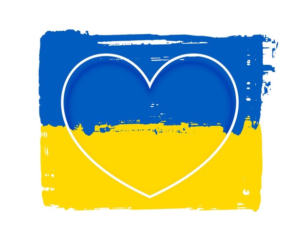 Bandera de ucrania con corazón de línea con espacio de texto