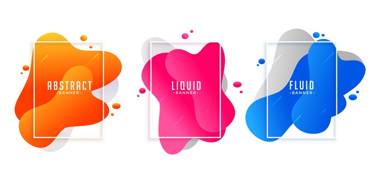 Vector gratuito banderas abstractas de líquido líquido en diferentes colores.