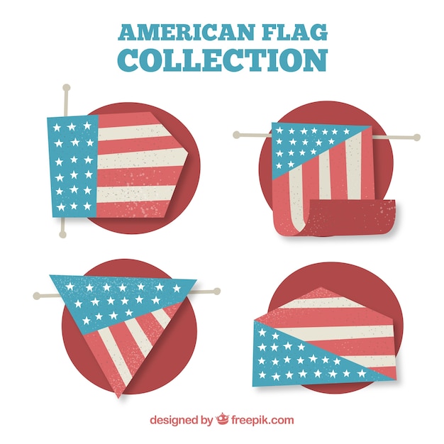 Vector gratuito banderas americanas vintage en diseño plano