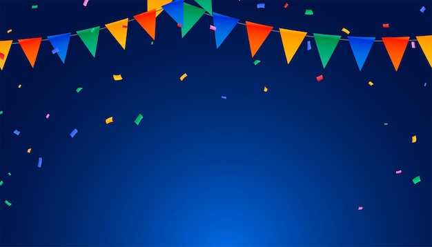 Vector gratuito banderas decorativas de fiesta de fondo con confeti para su celebración de cumpleaños