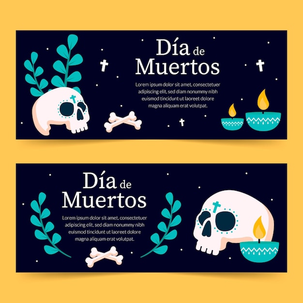 Banderas del día de muertos con huesos.