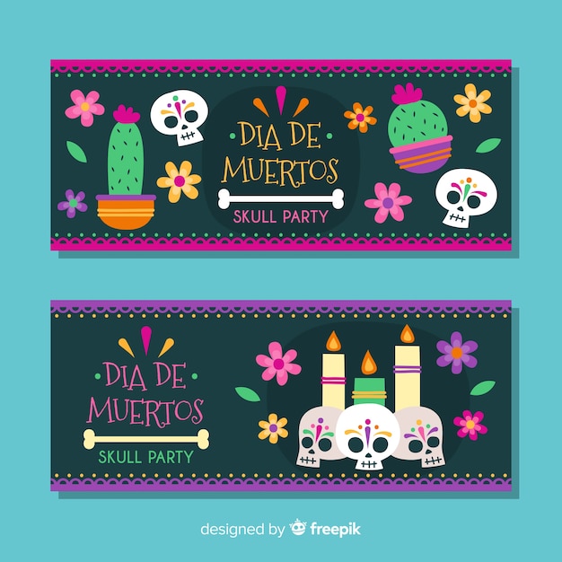 Banderas del día plano de los muertos