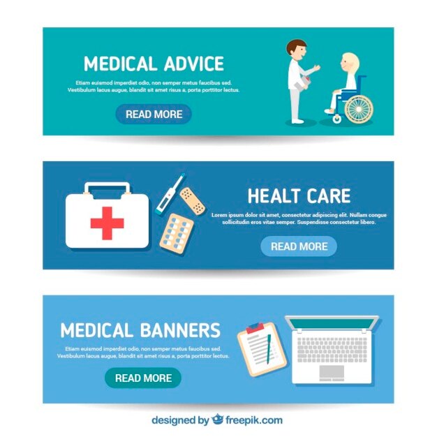 Banderas médicas de diseño plano