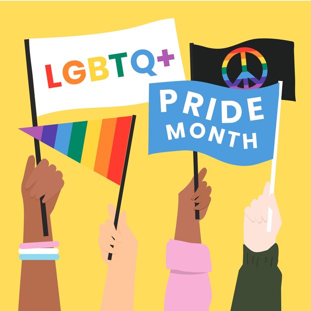 Banderas del mes del Orgullo LGBTQ vector publicación en redes sociales