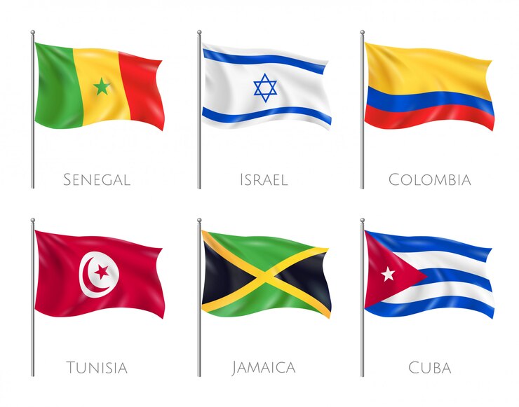 Vector gratuito banderas de países con banderas de senegal y cuba realistas aisladas