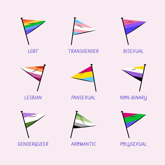 Banderas planas lgbt dibujadas a mano del mes del orgullo