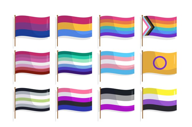 Banderas planas lgbt dibujadas a mano del mes del orgullo